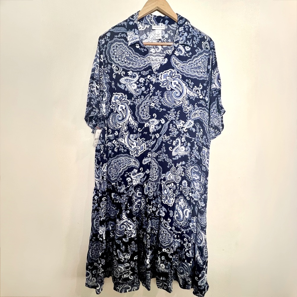 NWT Catherines Boho Paisley Oversized Tiered Flowy Peasant Shirt Dress Sz 1X